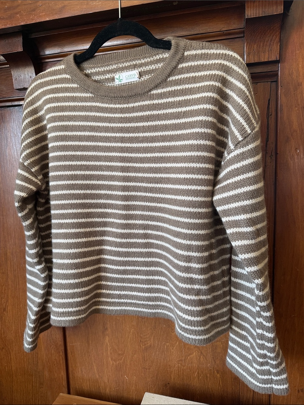 Carve Designs Brown and White Striped Crewneck Sweater Slightly Boxy